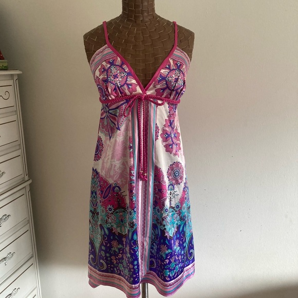 Guess Satin Summer Dress Pink/Blue Multicolour Size Medium. - Picture 1 of 10